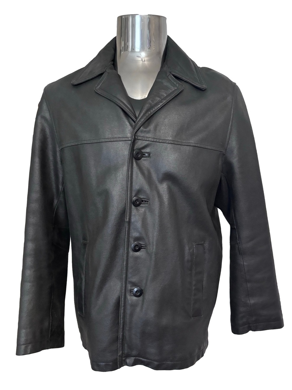 vintage  Wilsons Black Leather Car Coat Jacket Men’s M 1990s Y2K